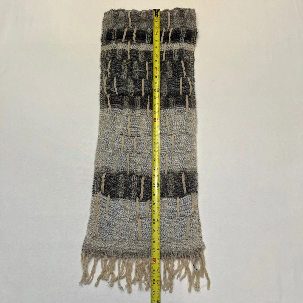 Manifattura Almar Gray Black Made in Italy Wool Blend Textured Knit Fringe Scarf